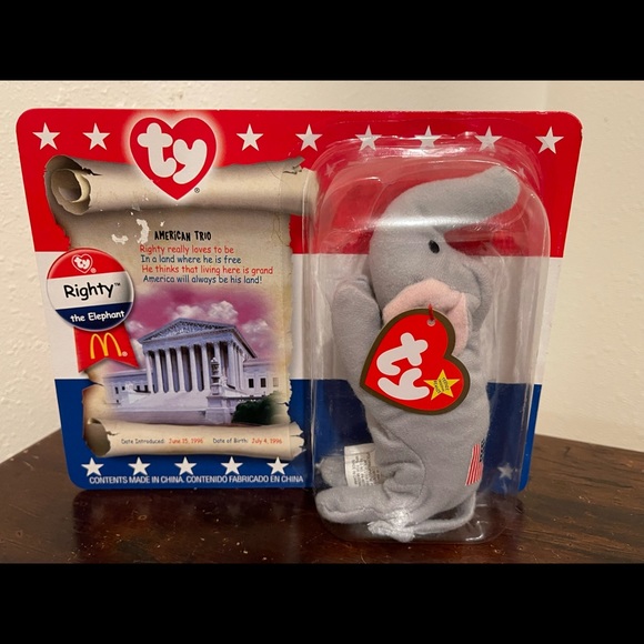 Righty The Elephant Republican TY Teenie Beanie Baby Vintage McDonald’s 96. - Picture 1 of 7